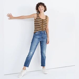 Madewell The High-Rise Slim Boyjean Crop In Dover Wash Raw Hem Size 28 C89